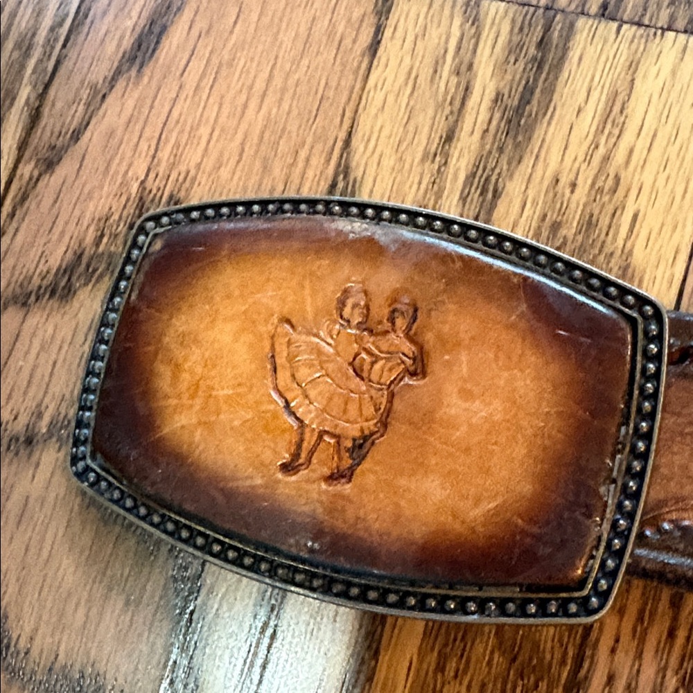 Genuine tooled  leather belt with square dancers and Don on back - Picture 8 of 8